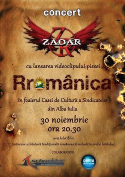 Concert Za-Dar - Lansarea videoclipului Rromanica, sambata 30 noiembrie, la Alba-Iulia